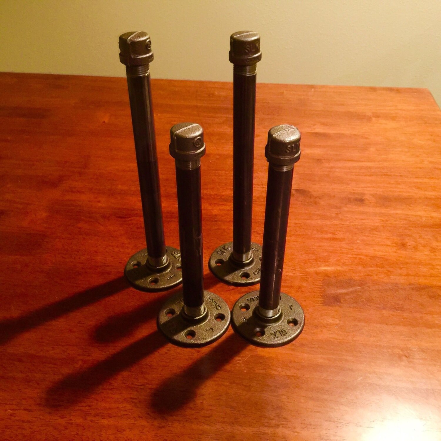 Two Pairs of Industrial Black Iron Pipe Shelf