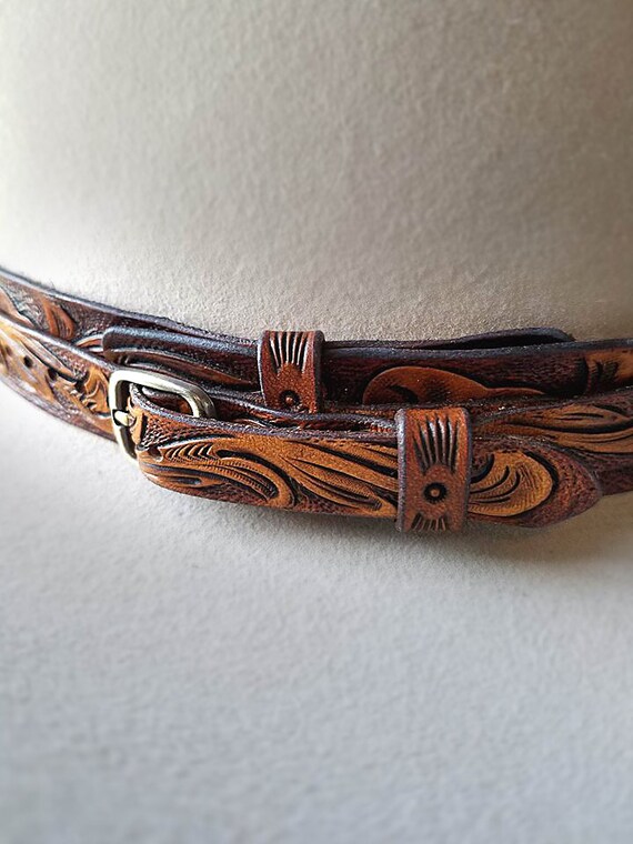 Hat Band Tooled leather western floral design.