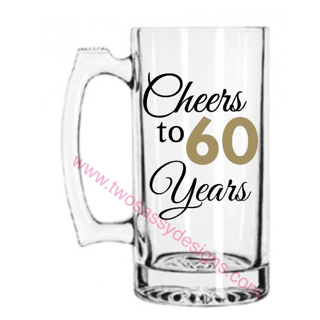 60th Birthday Beer Mug Cheers to 60 Years Beer by TwoSassyDesigns