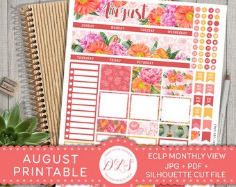 August Monthly Kit, August Monthly Stickers, August Planner Stickers, Printable Monthly Kit, for use with Erin Condren LifePlanner™, MV103