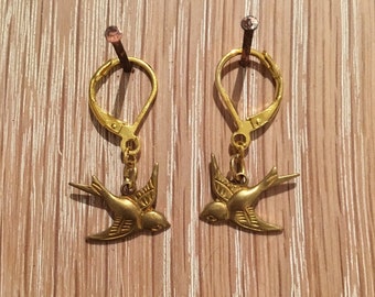 Bird Earrings, swallow earrings, tattoo style jewellery, vintage style swallows, gifts for her