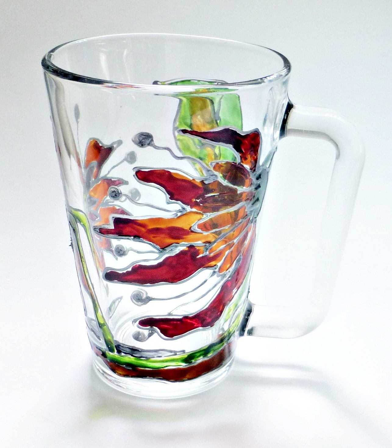 Abstract Flower Mug Hand Painted Glass Mug by MariGlassAtelier