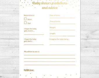 Baby Shower Games, Baby Shower Advice Card, Baby Shower Predictions Printable, Gold And White Baby Shower Games, Instant Download