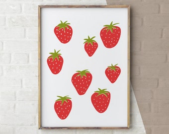 Kitchen Wall Art, Strawberries Print, Wall Art Food, Kids room art
