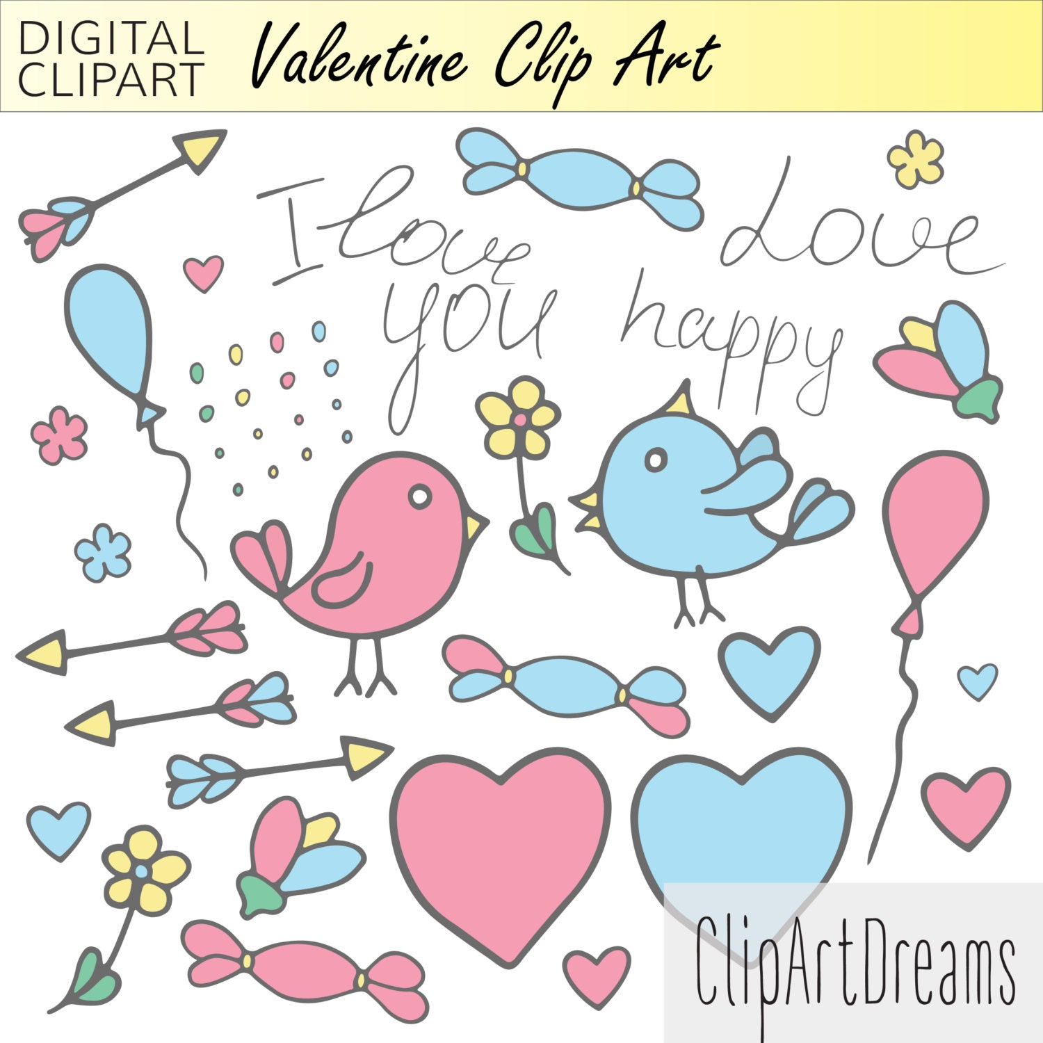 Valentine clip art graphics Love digital clipart Printable