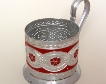 Vintage USSR Soviet tea glass holder podstakannik theme of flowers