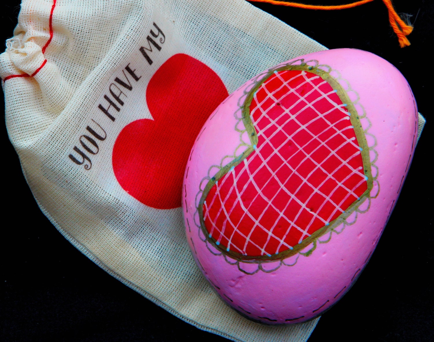 Valentine's painted rock Heart on painted beach stone