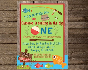 Fishing invite, fishing invitation, first birthday fishing invite, fishing theme birthday party, lake invite, o fish ally, fishing party, 2