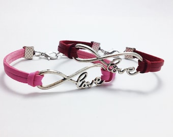 2 Infinity love bracelet Friendship bracelet BFF bracelet Leather bracelet Girlfriend bracelet Birthday gift