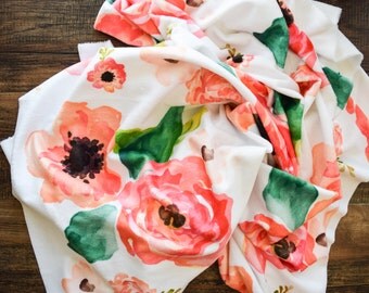 Minky baby blanket - super soft minky in pink watrcolor floral print - perfect for a girl or baby shower gift