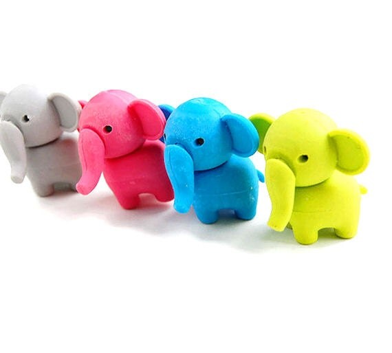 Eraser set of 4 elephants stationary bright colors erasers