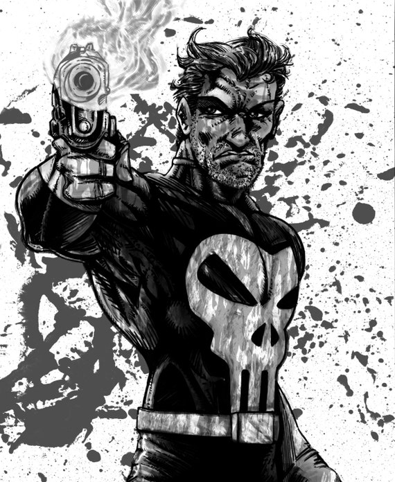 Punisher Blood Spatter Background B&W Print 8.5x11 by Whiteeye1