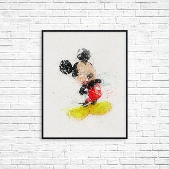 Mickey Mouse wall art mickey mouse Watercolor by DigitalRomashka