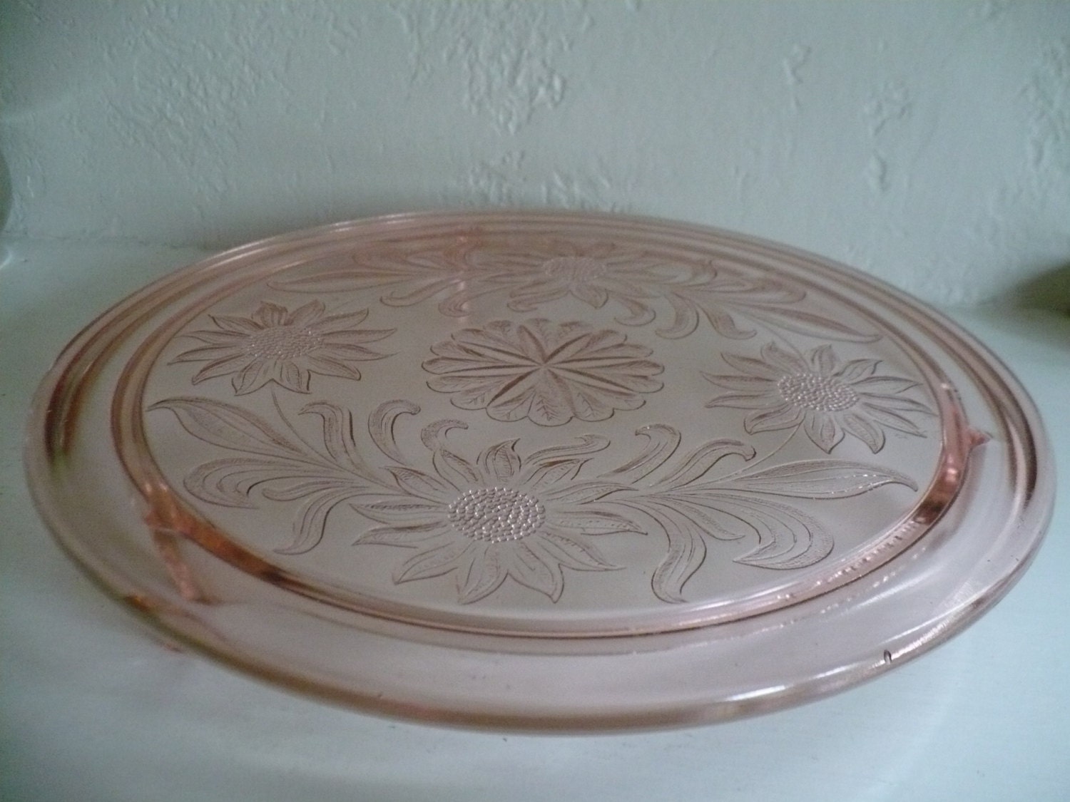 Vintage Three Footed Cake Plate Pink Depression Glass