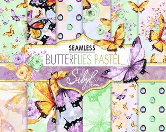 60% OFF SALE, Digital Pastel Watercolor Butterflies Paper, Watercolor Butterfly Pastel Flowers, Hand Painted Paper, Seamless Pattern
