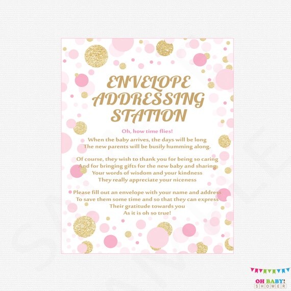 Envelope Addressing Station Sign Pink and Gold Baby Shower