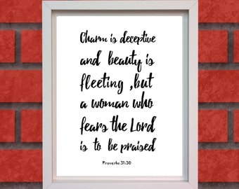 Proverbs 31 30 Scripture Wall Art Printable Kjv Etsy In 2021