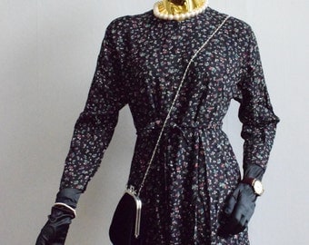Vintage black dress with flowers grunge dress