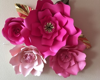 6 Kate Spade inspired Giant paper flowers pink gold black