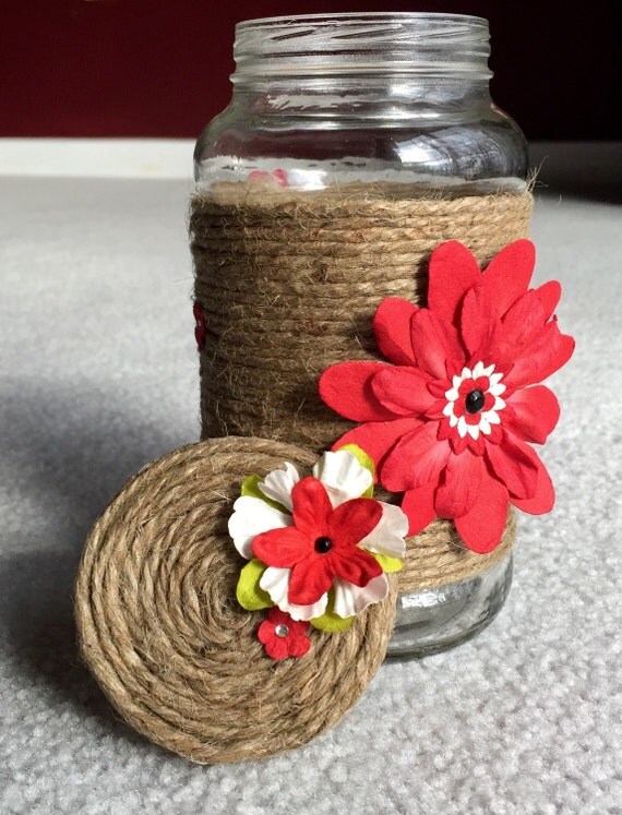 Items similar to Glass jar wrapped in twine with lid on Etsy