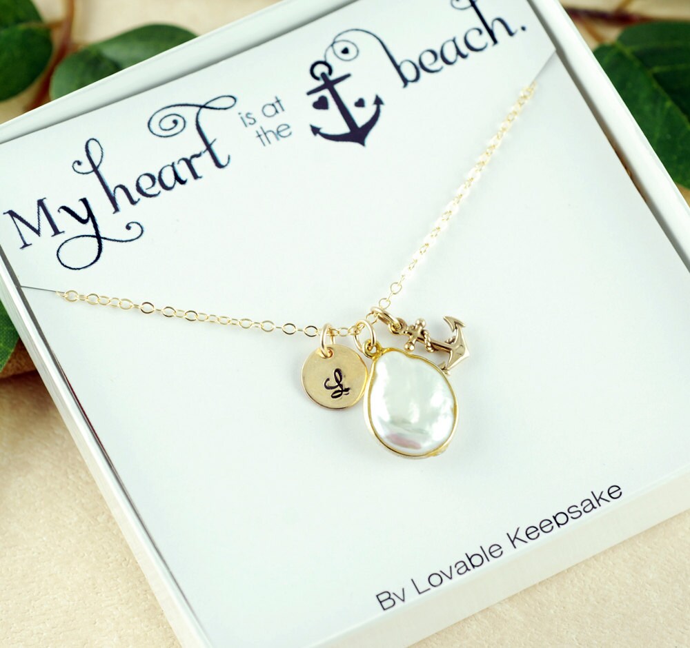 Gold Anchor Necklace Personalized Initial by LovableKeepsake