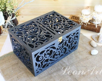 Dark grey Wedding Card Box-Wedding Gift-Plywood box-Love Story Keepsake Box-Wedding money box-Wedding card money holder-Gift Card Holder