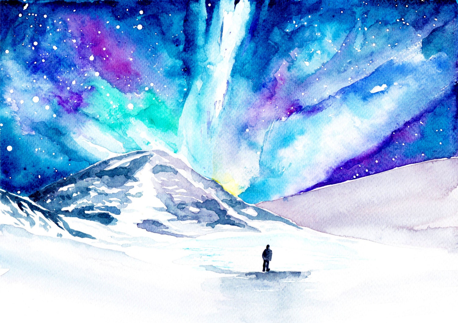 Northern Lights Watercolour Painting // Aurora Borealis