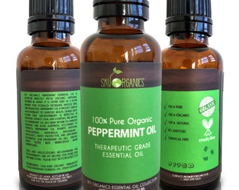 Organic Peppermint Essential Oil By Sky Organics- 100% Pure Therapeutic Japanese Peppermint Oil - Massage and Diffuser- Made in USA 1oz