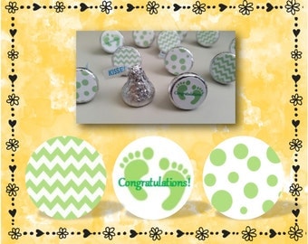 216 Congratulations Green Hershey Kiss Labels - Baby Shower Favors - Chevron - Polka Dots - Green - Favor Labels - FREE SHIPPING