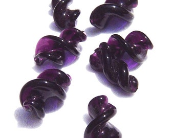 Purple Artisan Glass Beads, 7 Spiral Pieces, Twist Shaped for Jewelry Making and Crafts