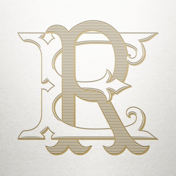 Custom Vintage Initials ER RE Vintage Initials Digital