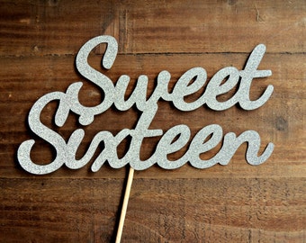 Sweet 16 Cake Topper. 16th Birthday Cake Topper. Sixteen Silver. Sixteen Gold. Sweet 16 Party Decorations. Sweet 16 Decor.