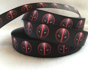 Deadpool Ribbon, Grosgrain Ribbon, Cute Ribbon, Cartoon Ribbon, Hairbows, Scrapbooking Embellishment, Marvel, Deadpool, Comic Book