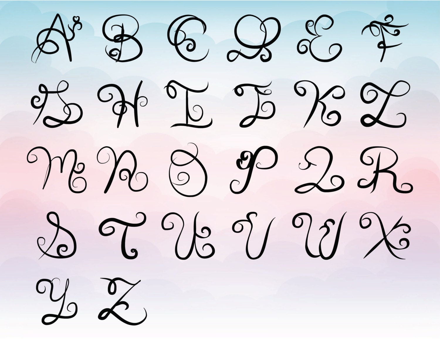 Curly Monogram Font Design Files for cutting svg eps pdf