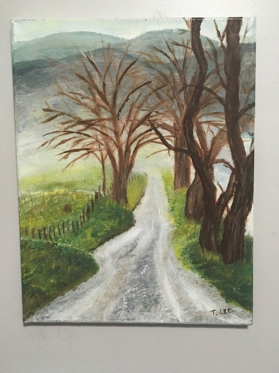 Landscape Painting Gravel Road Hills Trees and by ArtByTerrah