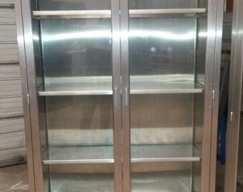 Vintage Medical Stainless Steel Cabinet, Used in Hospital O/R, Glass Doors, 3-Stainless Adjustable Shelves, Display Cabinet, *Local pick up