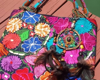 Embroidered handmade/ shoulder bag/ boho/funky/style
