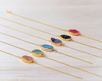 ON SALE Gemstone Bracelet Druzy Bracelet Gold Dipped Bracelet Dainty Bracelet Sterling Silver Gold Plated Agate Druzy