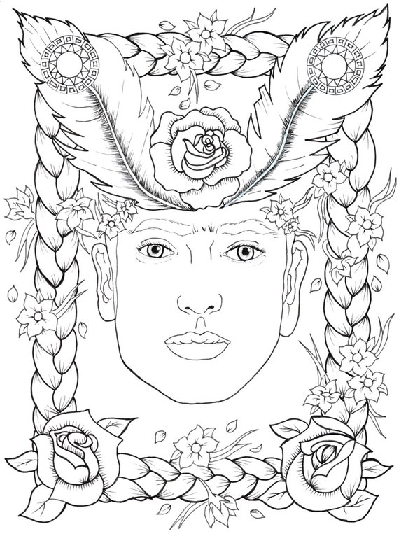 Download adult coloring gratitude card: frida