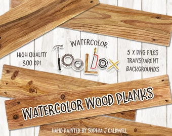 Watercolor Wood Clipart, Digital Elements, Wood Digital Paper, Clip Art Banner, Woodworking Tools, Rustic, Scrapbooking Supplies, Planks