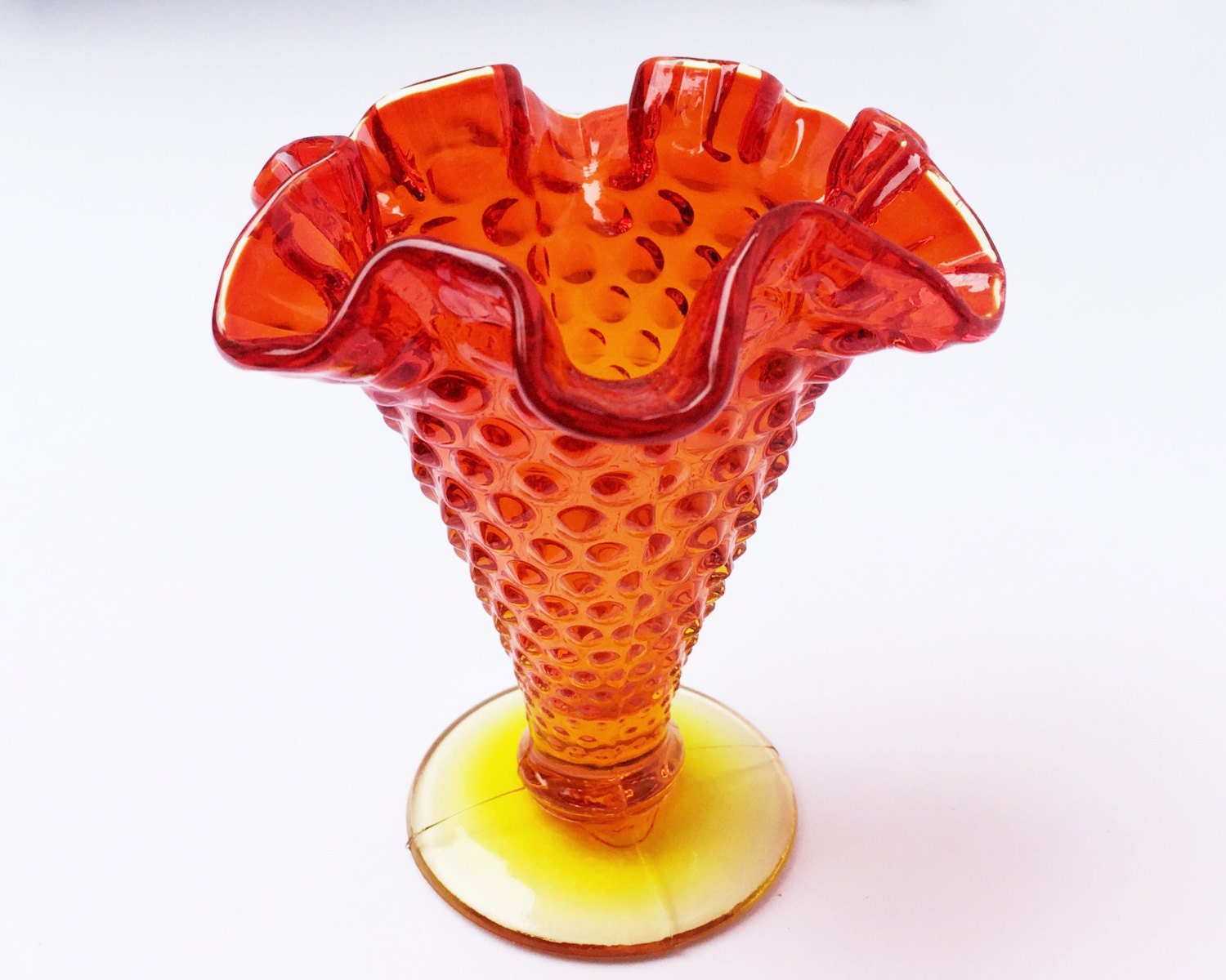 Fenton Glass Small Colonial Orange Hobnail Vase Vintage