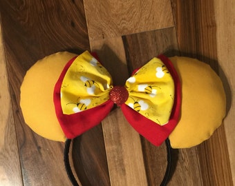 Back in Stock***Winnie the Pooh Ears, Custom Winnie the Pooh Mickey Ears, Disney Inspired Minnie Ears