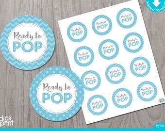 Blue Baby Baby Shower Print Yourself Cupcake Toppers or Stickers, Ready to Pop Stickers, Baby Blue and Grey Baby Shower Decoration