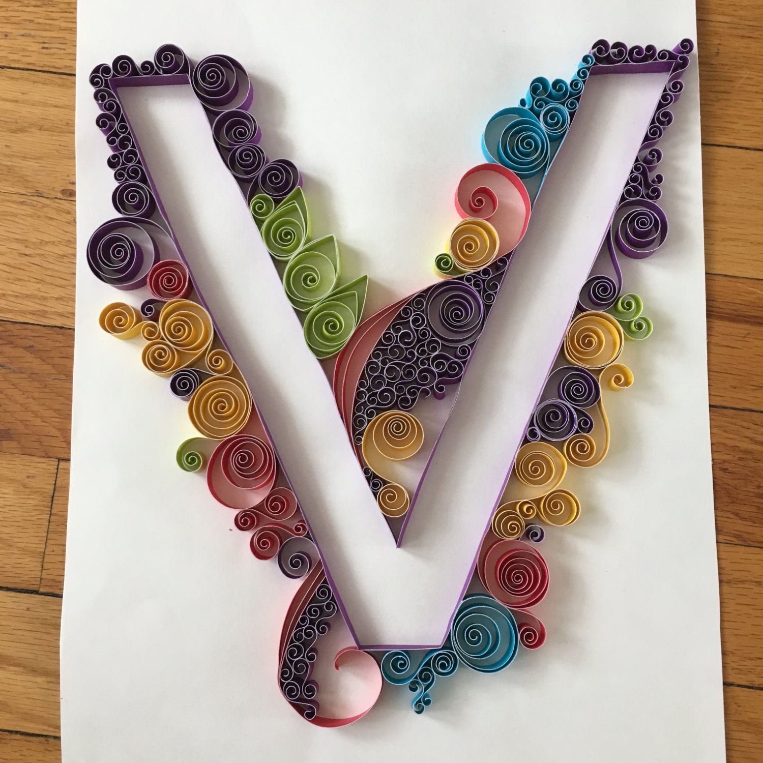Framed wall art quilling V letter by Quillingfly on Etsy