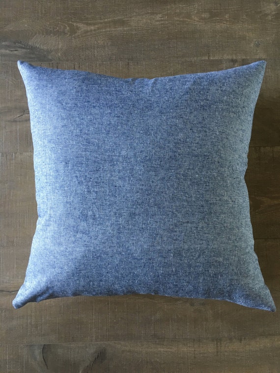 Blue Chambray and Linen pillow zipper pillow by HiveHoneyHome