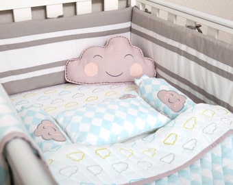 Happy Cloud-Organic Crib Bedding Set, Baby Bedding Set, Baby Blanket, Baby Bedding, Baby Crib, Cloud Crib Set, Baby Boy Bedding Set