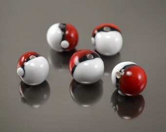 Pokeball beads, glass pokeball, lampwork beads, glass round beads, crystal pokeball, pokemon go