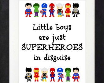 Hand painted Wooden sign Little Boys are just Superheroes