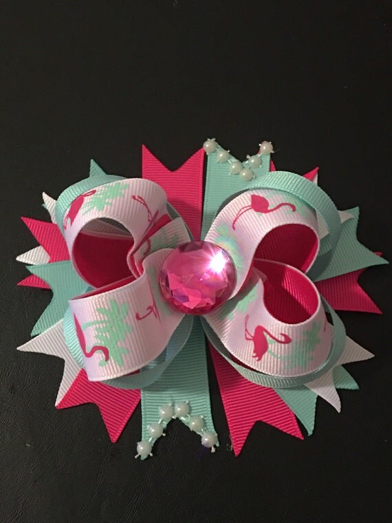 Flamingo Hair Bow by SparkleMeFamous on Etsy