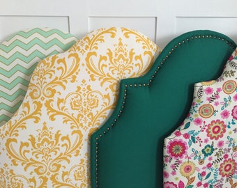 Dorm or TWIN Headboard in Mint/Gold chevron